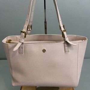 Tory Burch Saffiano Leather Zip Tote Shoulder Bag Neutral